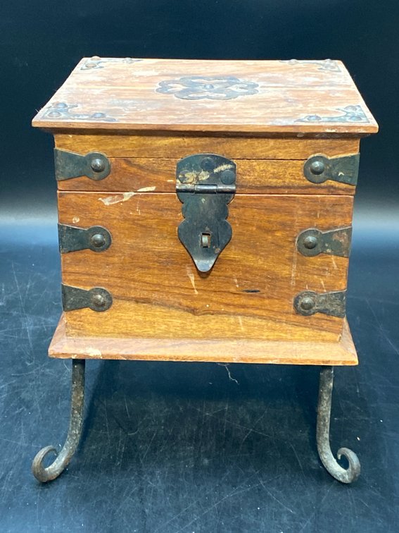 Wood & Metal Coffer Storage Box