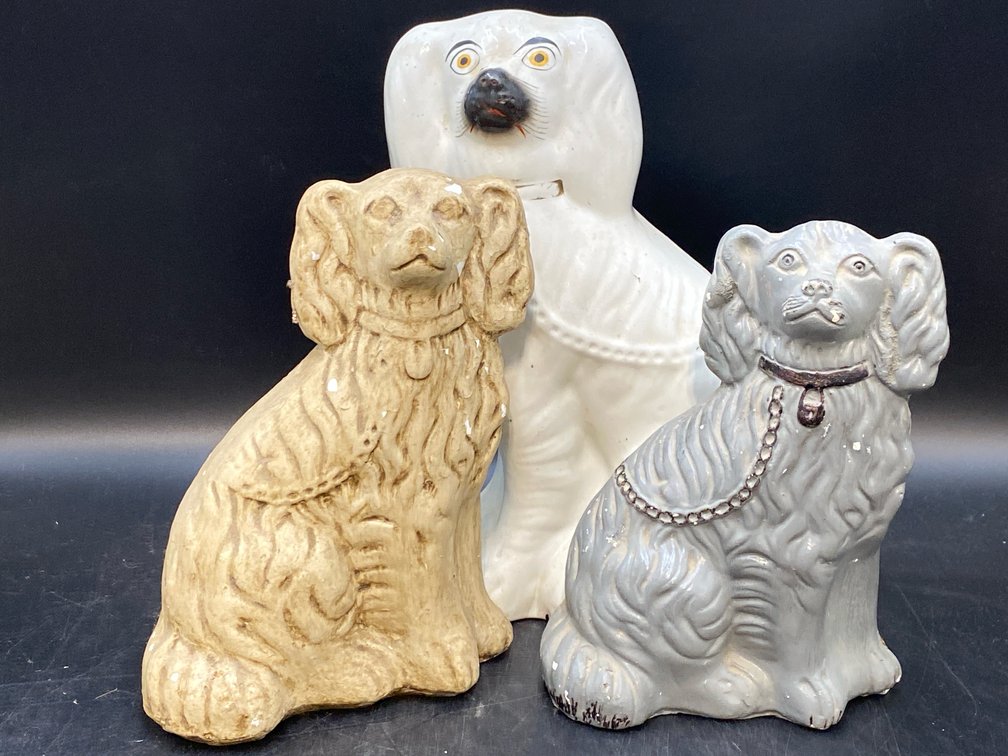 Chalkware & Ceramic Staffordshire Spaniel Figurines