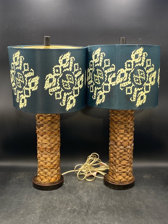 MCM Style Woven Table Lamp