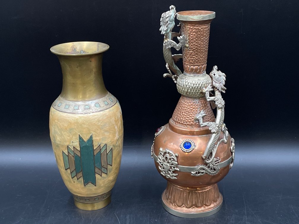 Asian Inspired Ornate Metal Vases