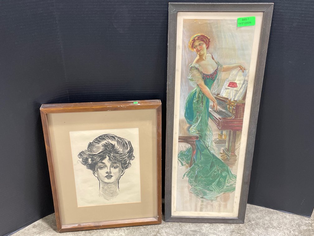 Gibson Girl Type Artwork Lot of 2