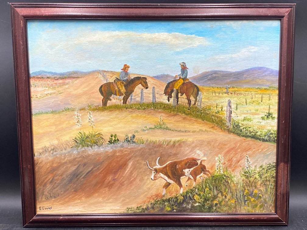 American West Scene Framed Oil Painting