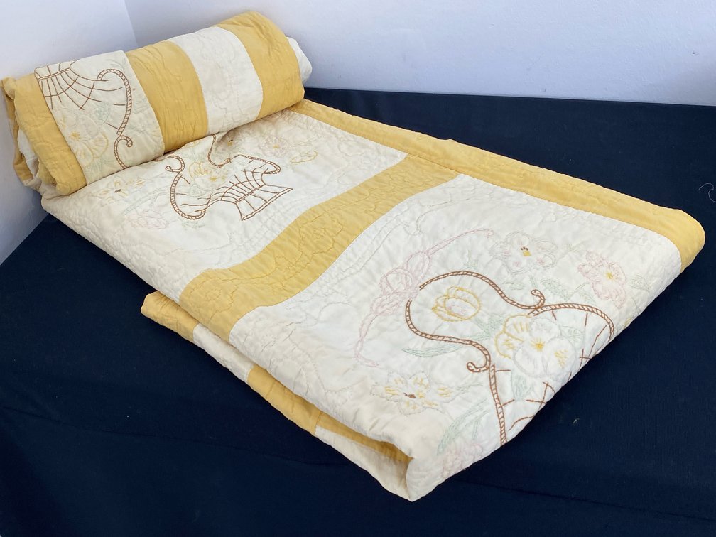 Embroidered Basket Block Quilt