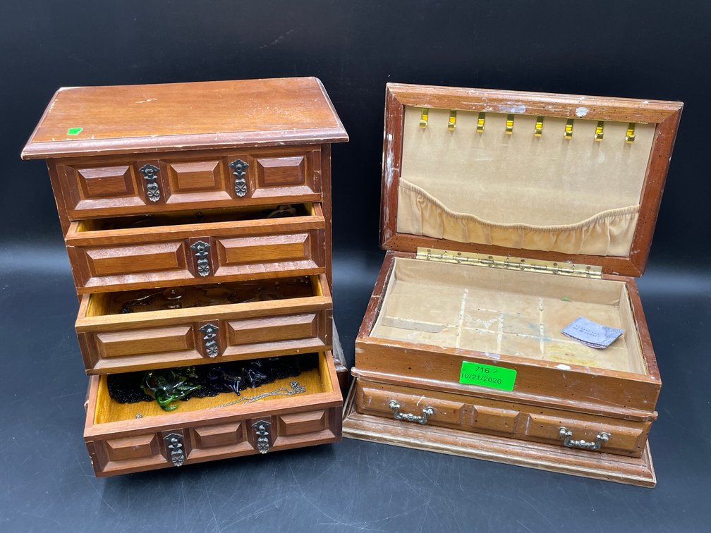 Wooden Jewelry Boxes & Contents