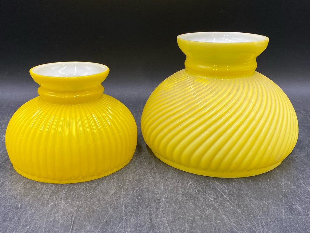Yellow Ribbed Glass Lampshades
