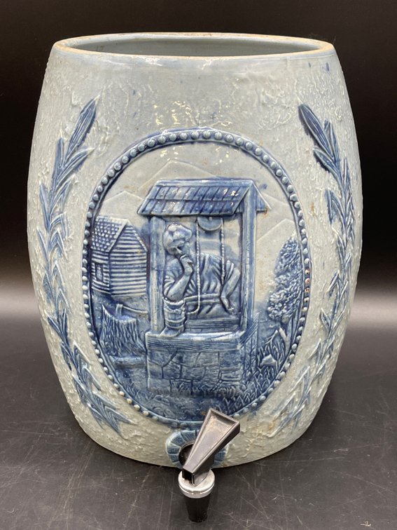 Blue & White Stoneware Water Cooler