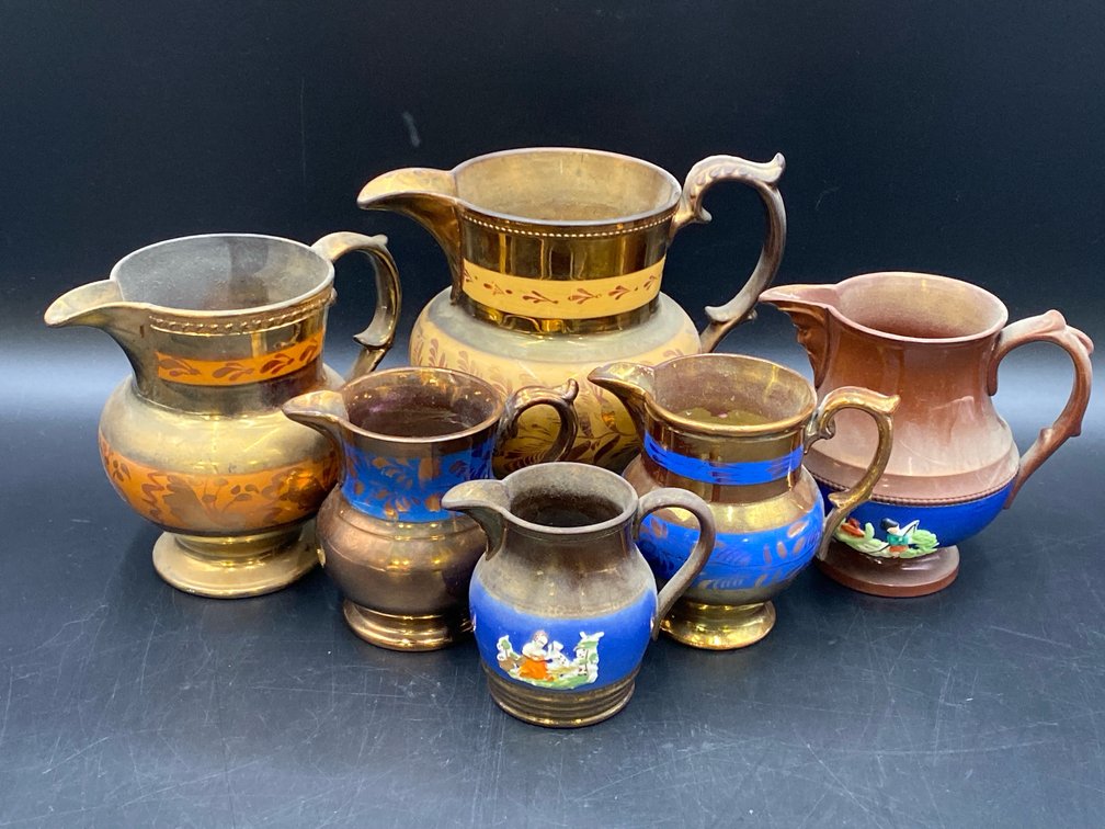 English "Copper Lusterware" Pitchers