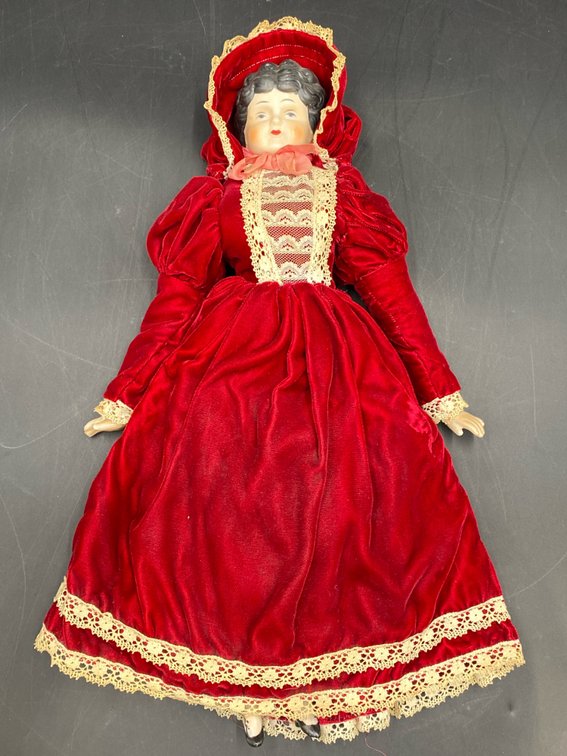 Porcelain Head Collector Doll Red Dress