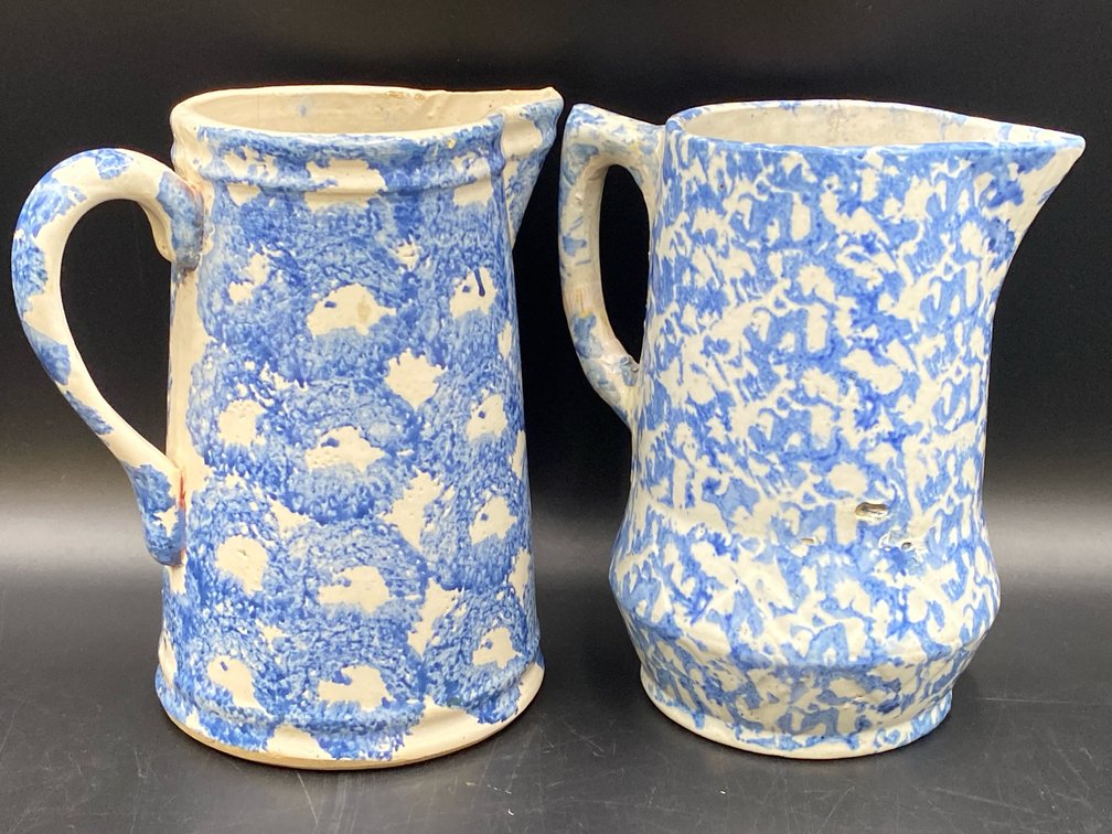 Stoneware Pitchers Blue & White Spongeware