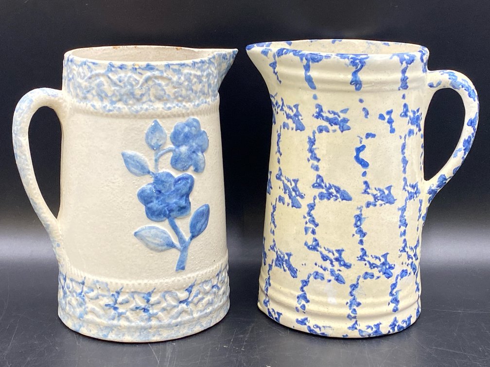 Embossed Flower Stoneware Pitcher & Spongeware