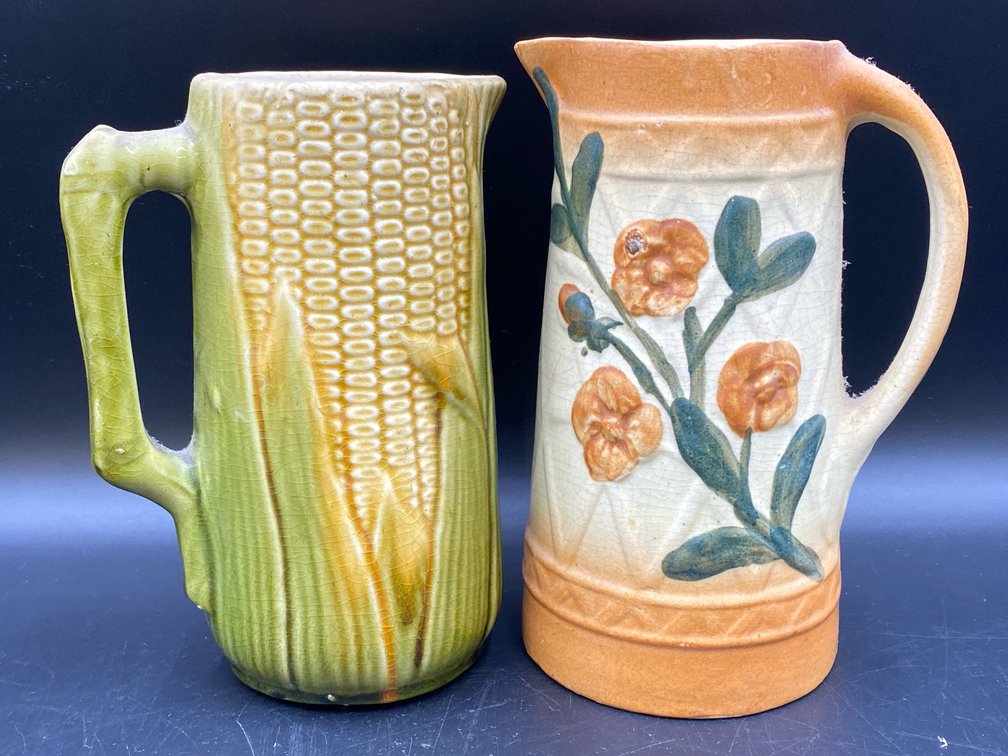 Corn & Floral Stoneware Pitchers