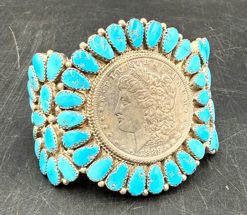 Turquoise Large Cuff Bracelet w/ Morgan Silver Dollar