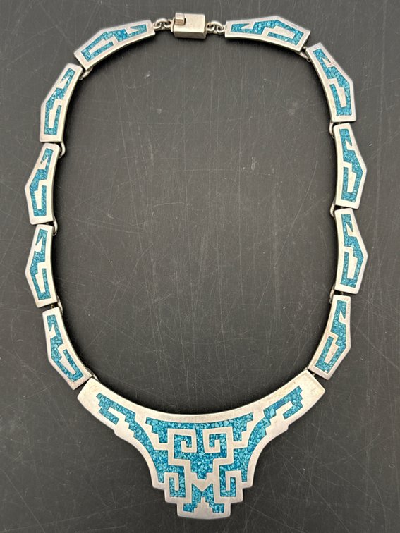 Sterling & Inlaid Turquoise Bib Necklace
