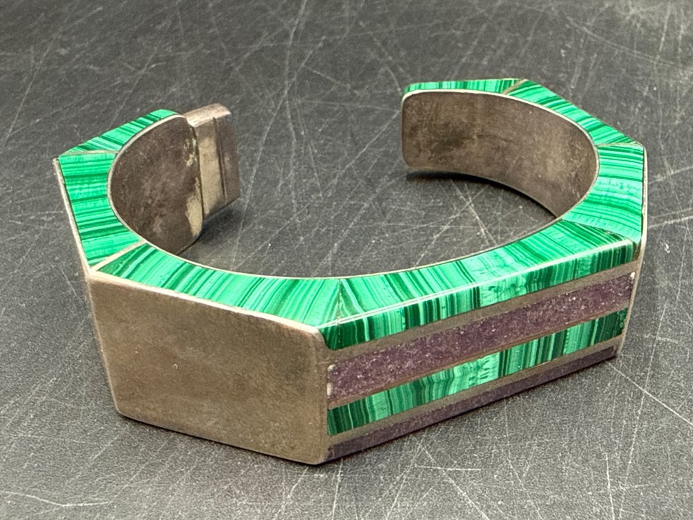 Chunky Sterling & Malachite Cuff Bracelet
