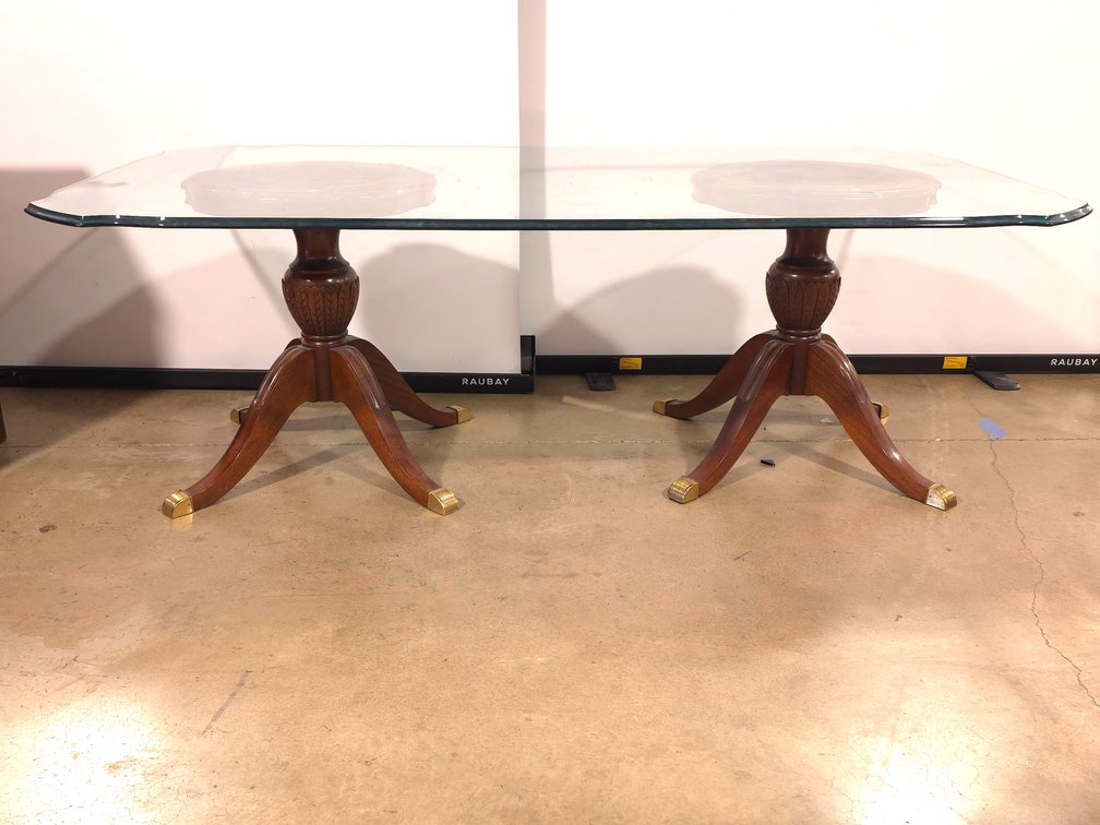 Glass Top Double Pedestal Dining Table