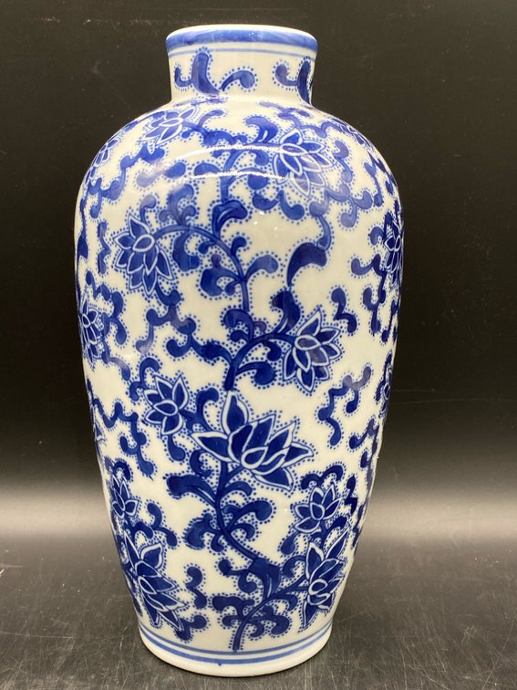 Chinoiserie Floral & Scroll Porcelain Vase