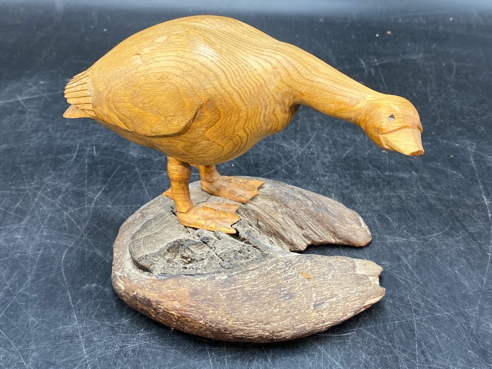Hand Carved Wooden Duck Sculpture