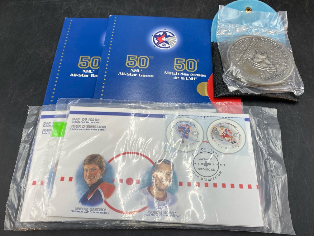 Canadian Hockey Stamps & U.S. Navy Medal