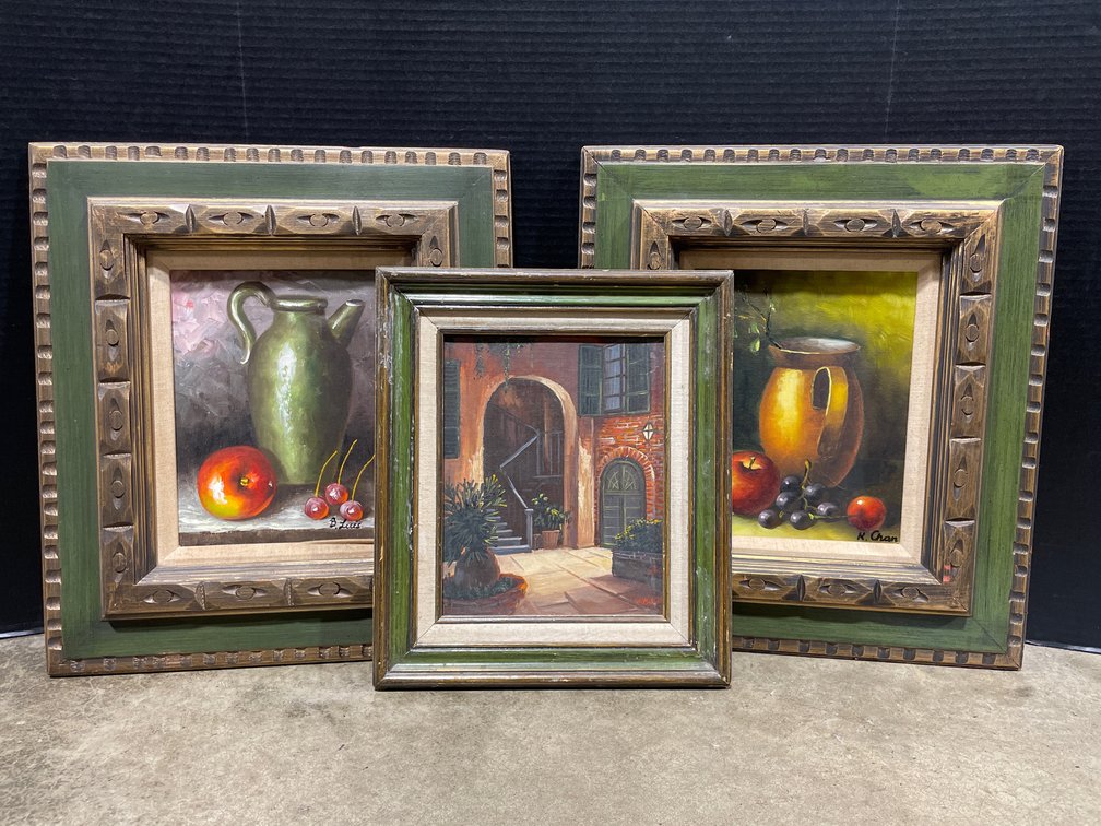 Darkwood & Green Framed Still Life Paintings