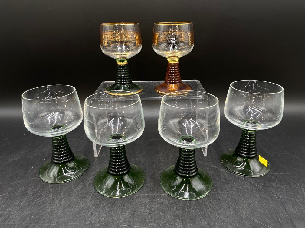 German Roemer Ribbed Stem Wine Glasses