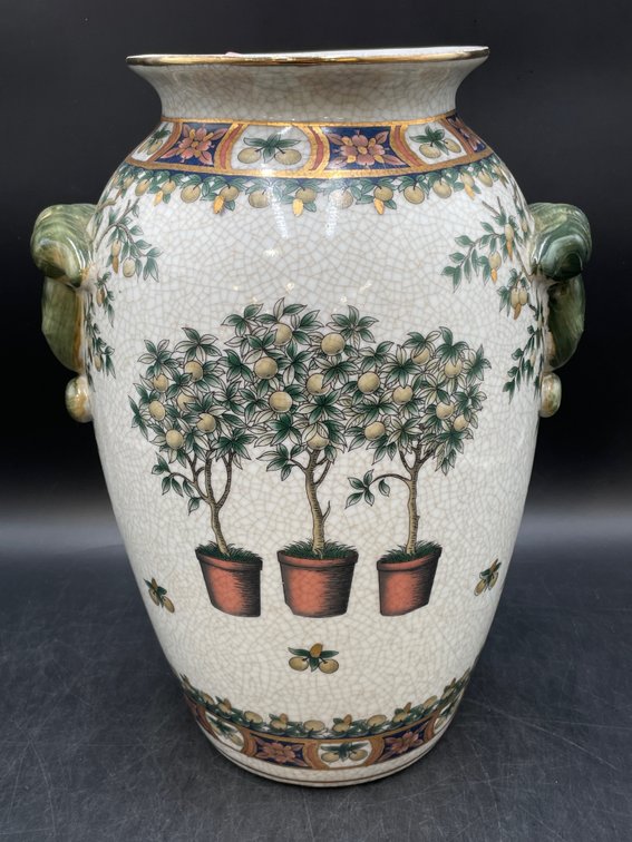Fruit & Topiary Motif Large Ceramic Urn