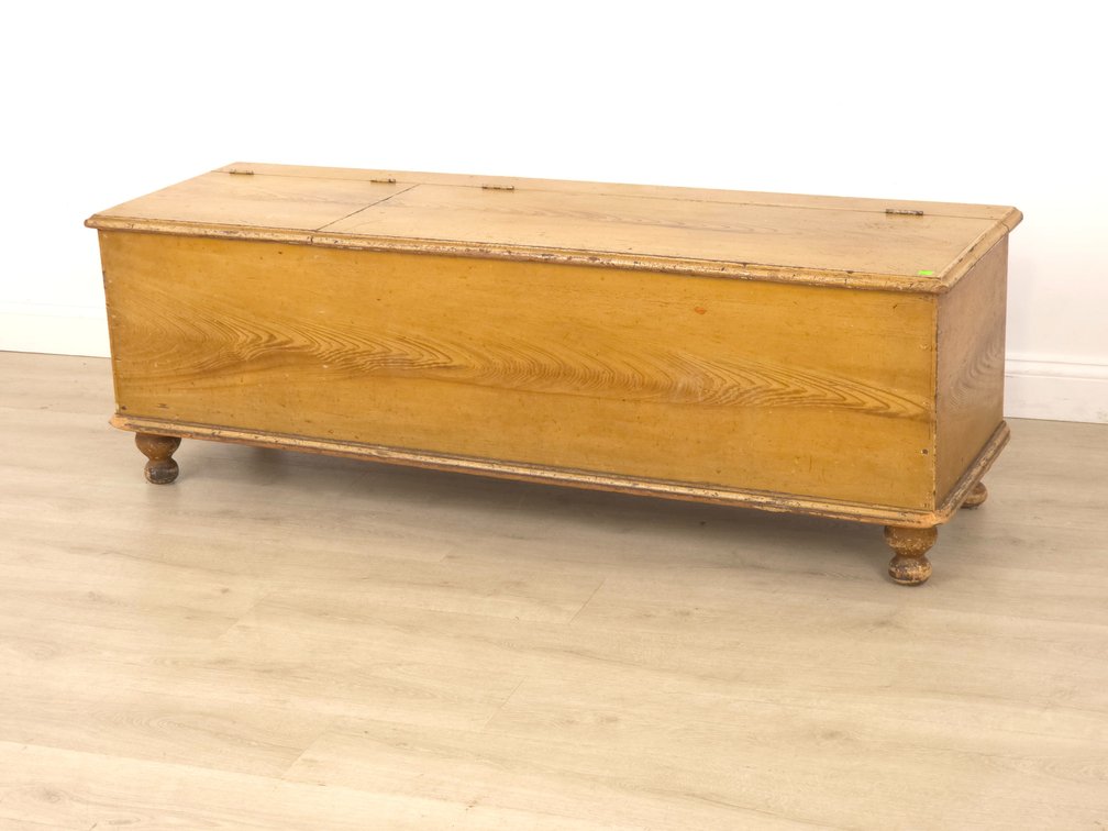 19th c. Grain Painted Split Lid Trunk