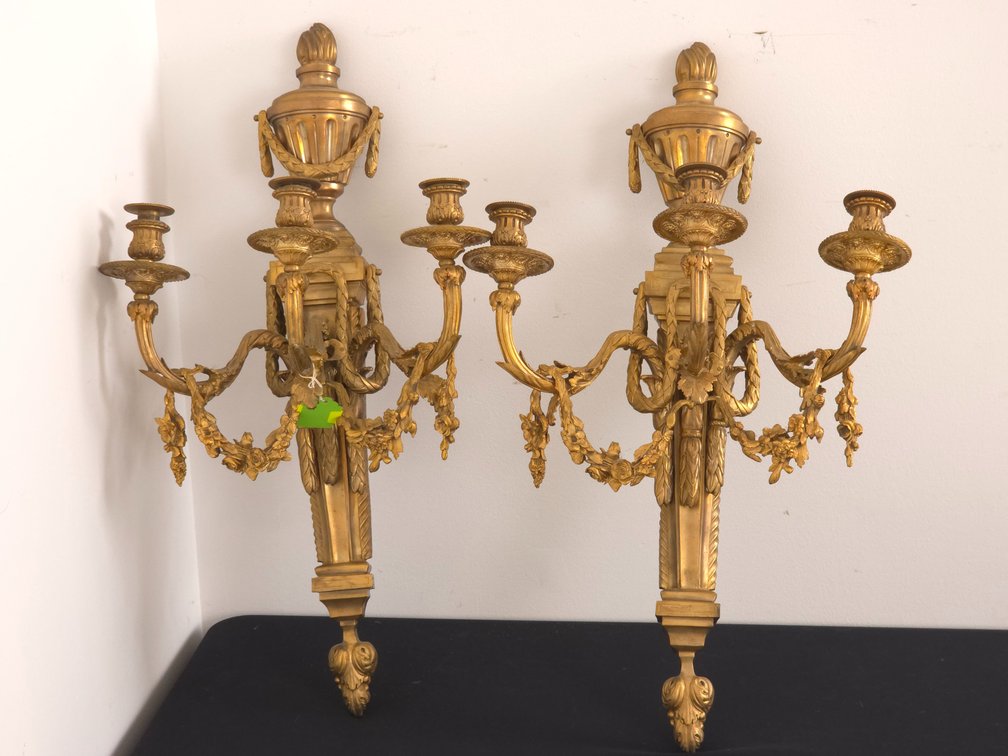 Neoclassical Brass Wall Sconce Pair