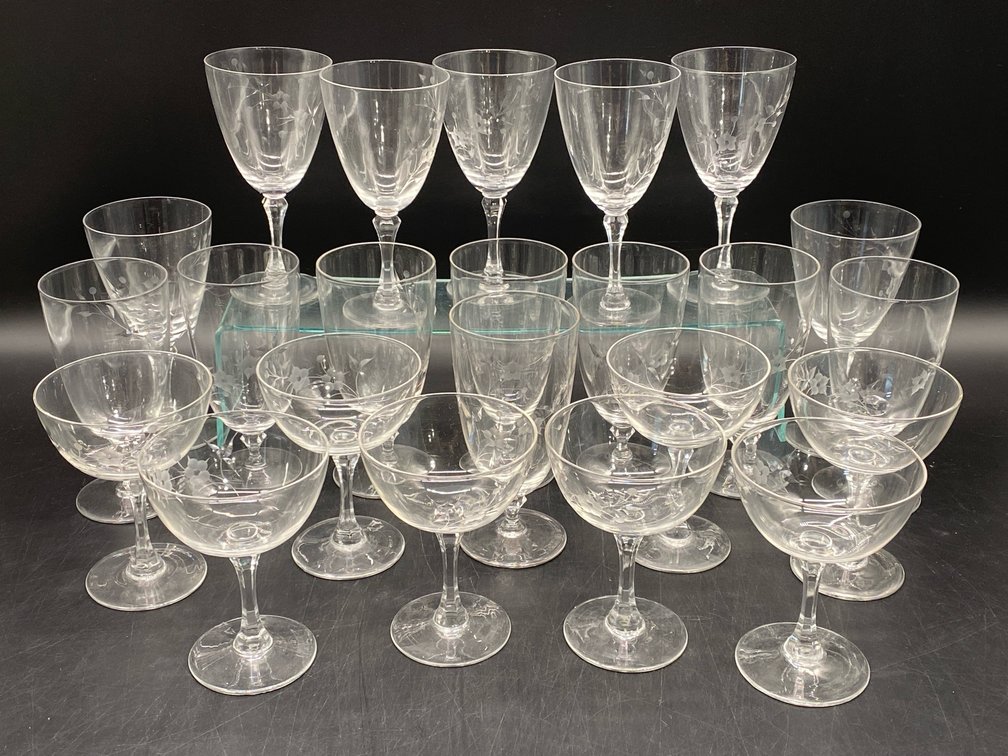 Etched Floral Pattern 23pc Glassware Set