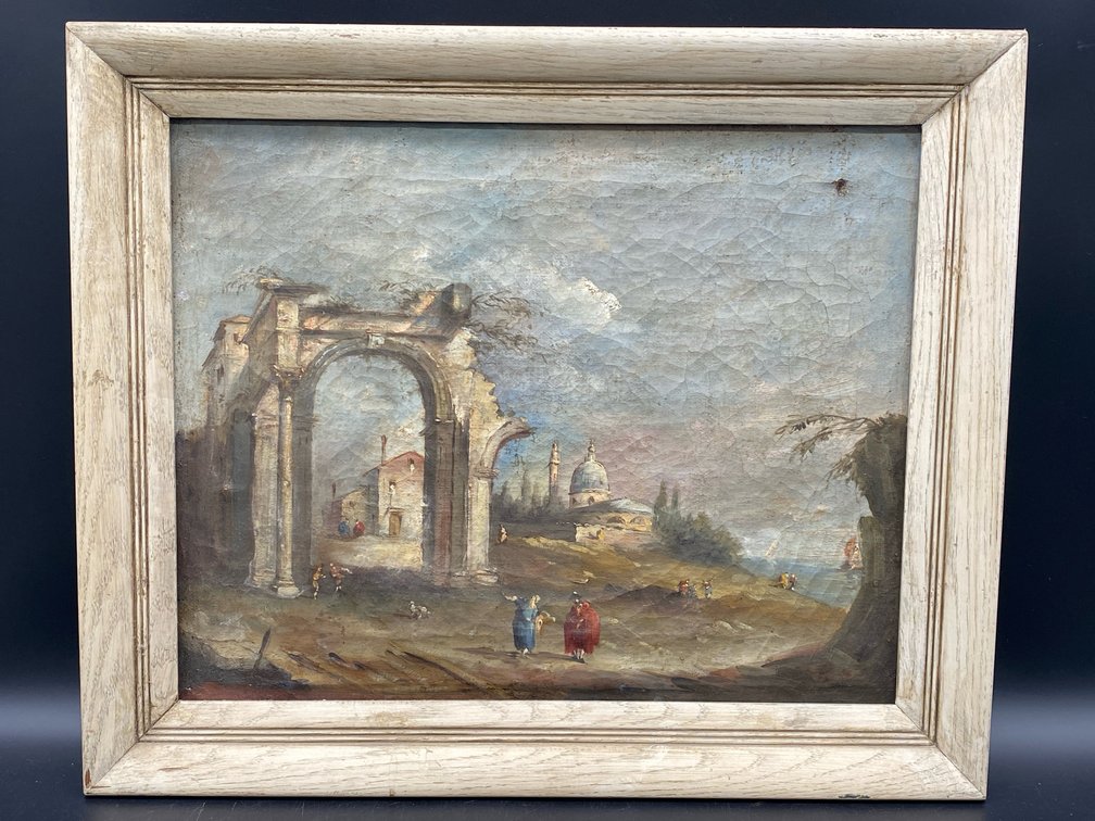 Italian Architectural Capriccio Oil on Canvas