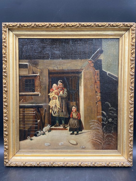 J. Tallman Domestic Winter Scene Oil on Hardboard