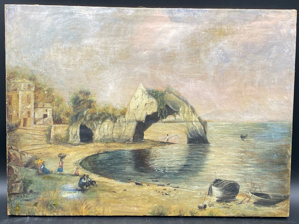 European Coastal Scene Oil on Canvas