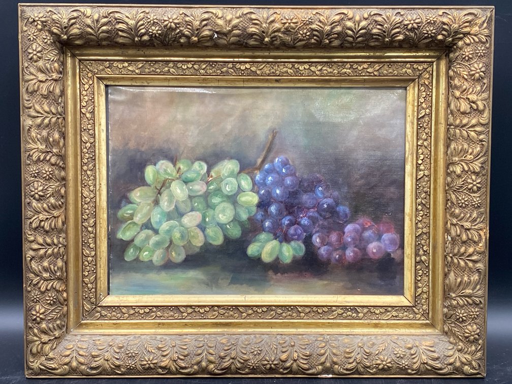 Still Life Grape Cluster Oil on Canvas
