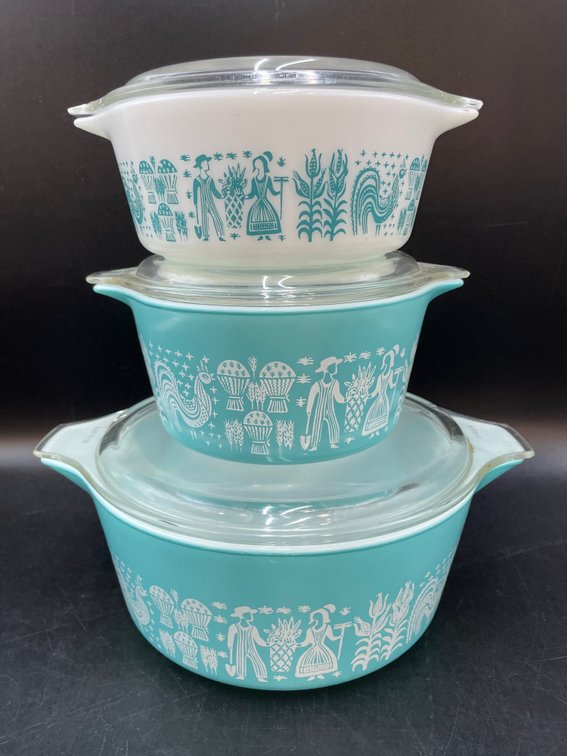 Pyrex Turquoise Butterprint Casserole Trio
