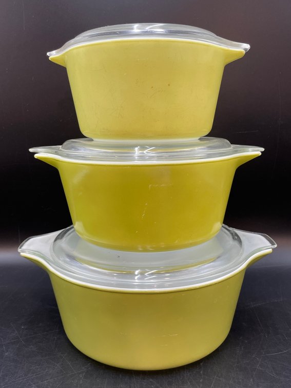 Pyrex Verde Green Hombre Casserole Trio