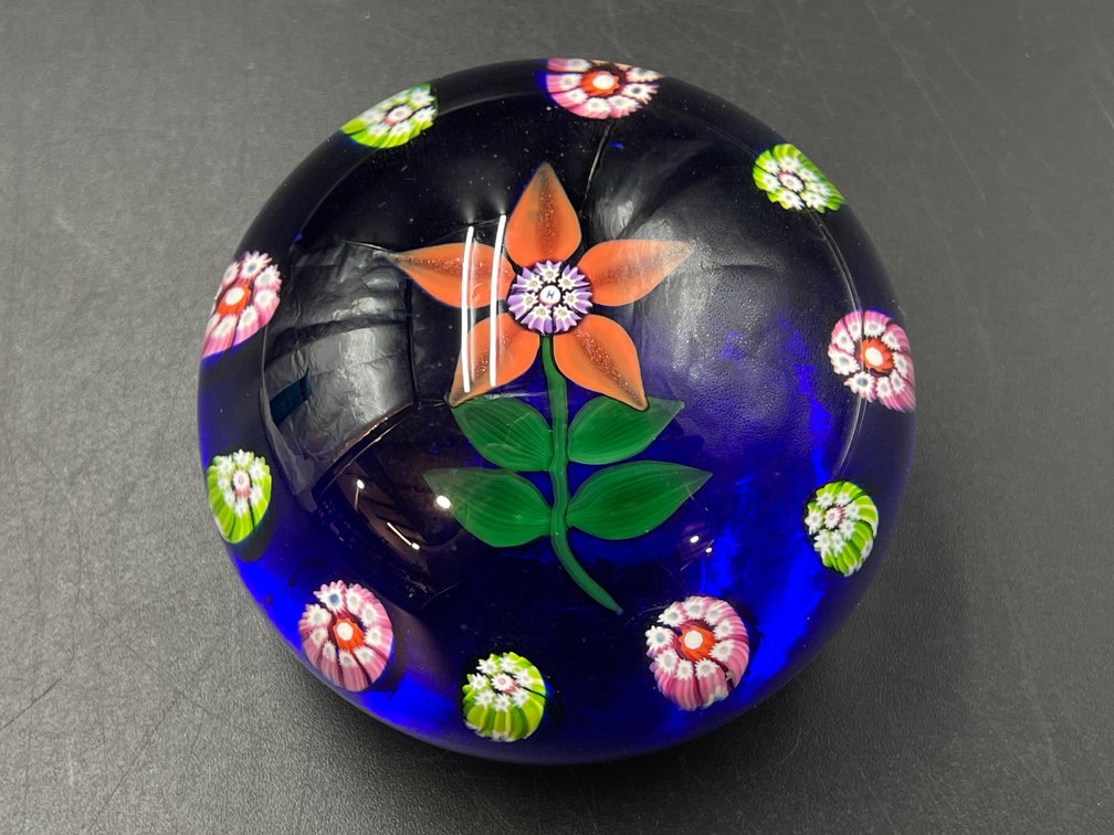 Blue Glass Floral Paperweight