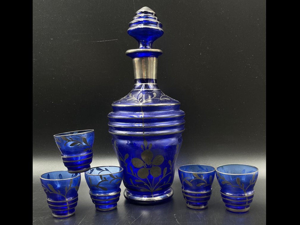 Cobalt Blue Blown Glass Beverage Set