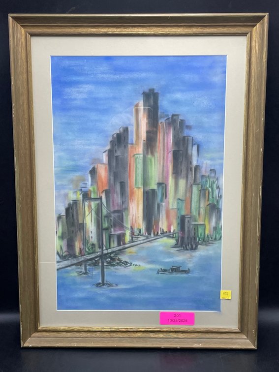 Signed Impressionist Pastel Cityscape Artwork