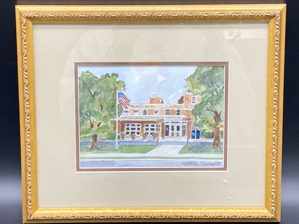 Paula Hurley Framed "Waynesboro Community Hospital" Watercolor