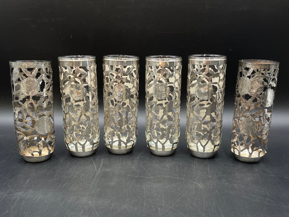 Mexican Sterling Overlay Crystal Beverage Tumblers