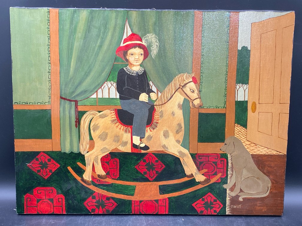 Joan Marlett (Fincastle, VA) "Boy With Rocking Horse" Acrylic on Canvas