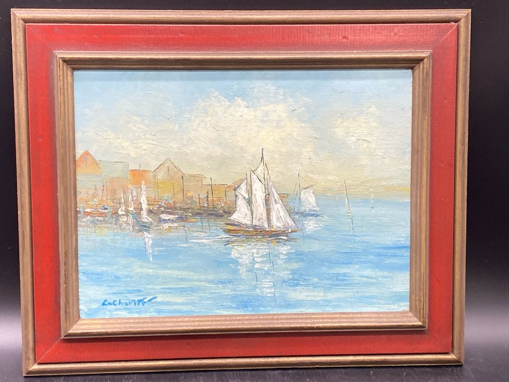 Framed Harbor Sailboats Maritime Artwork