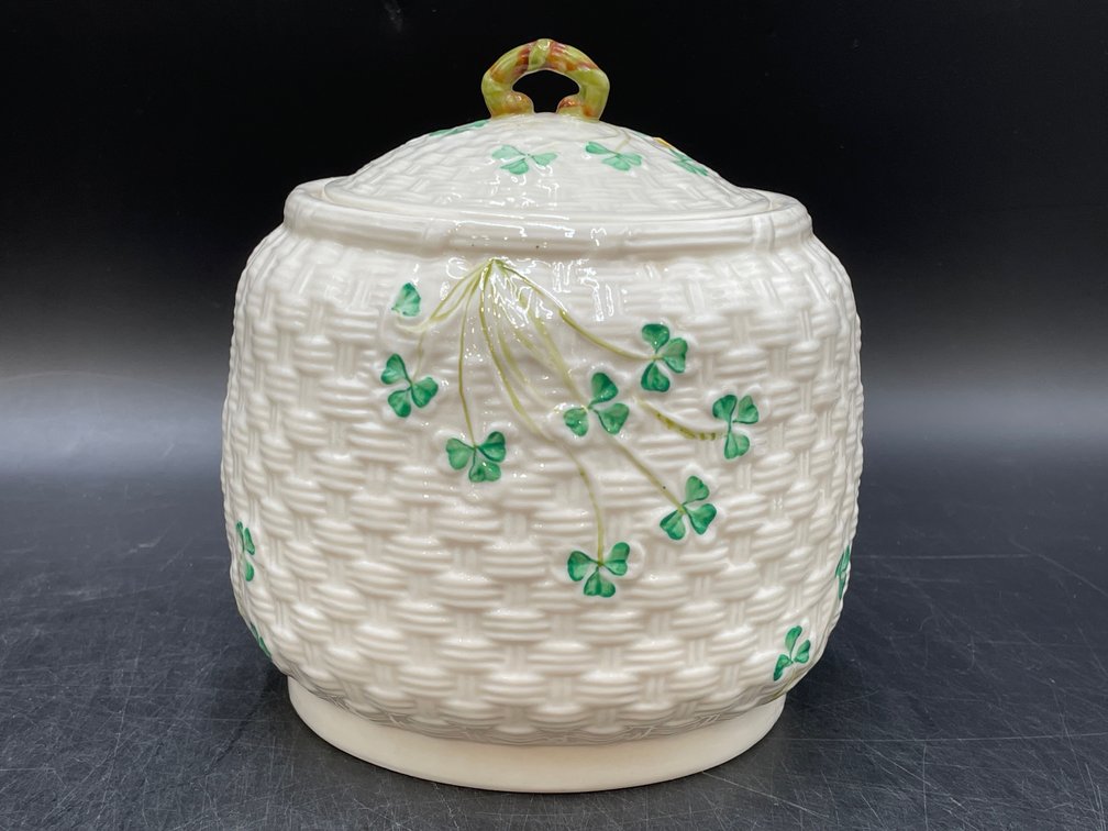 Belleek Ireland Shamrock Biscuit Barrel