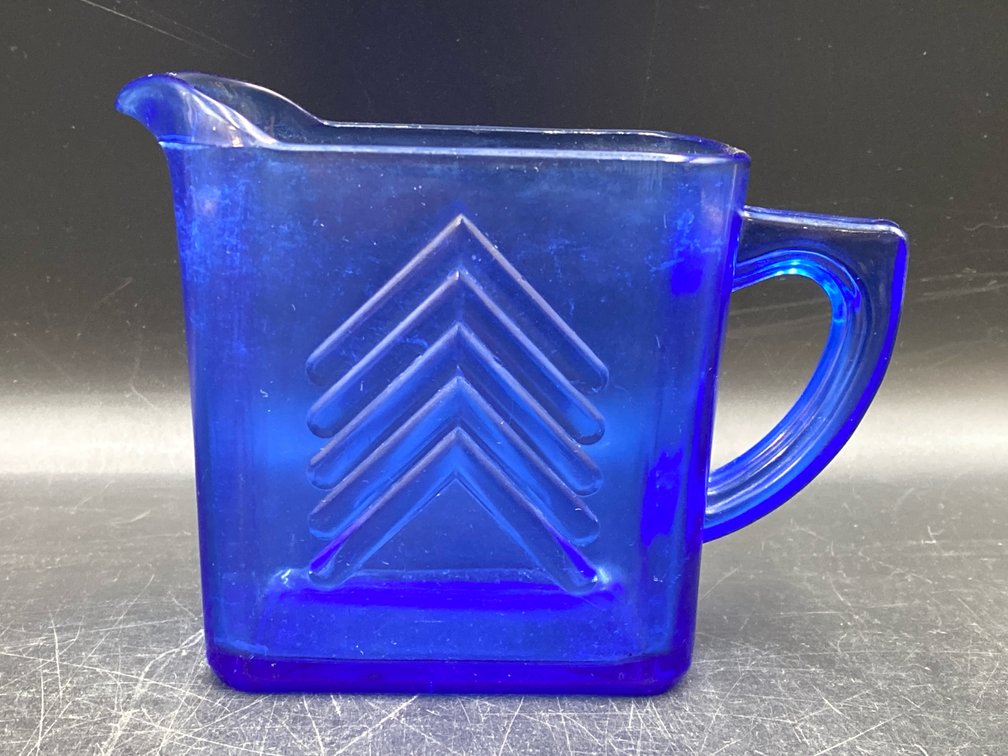 Cobalt Blue Chevron Glass Small Pitcher