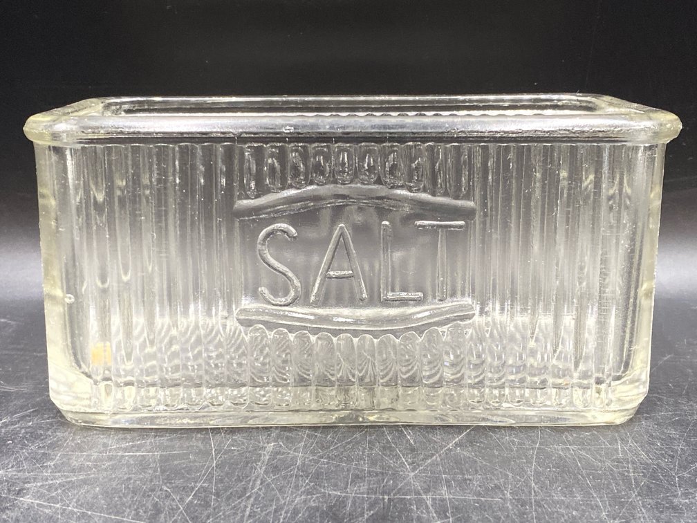 Vintage Ribbed Glass Salt Box