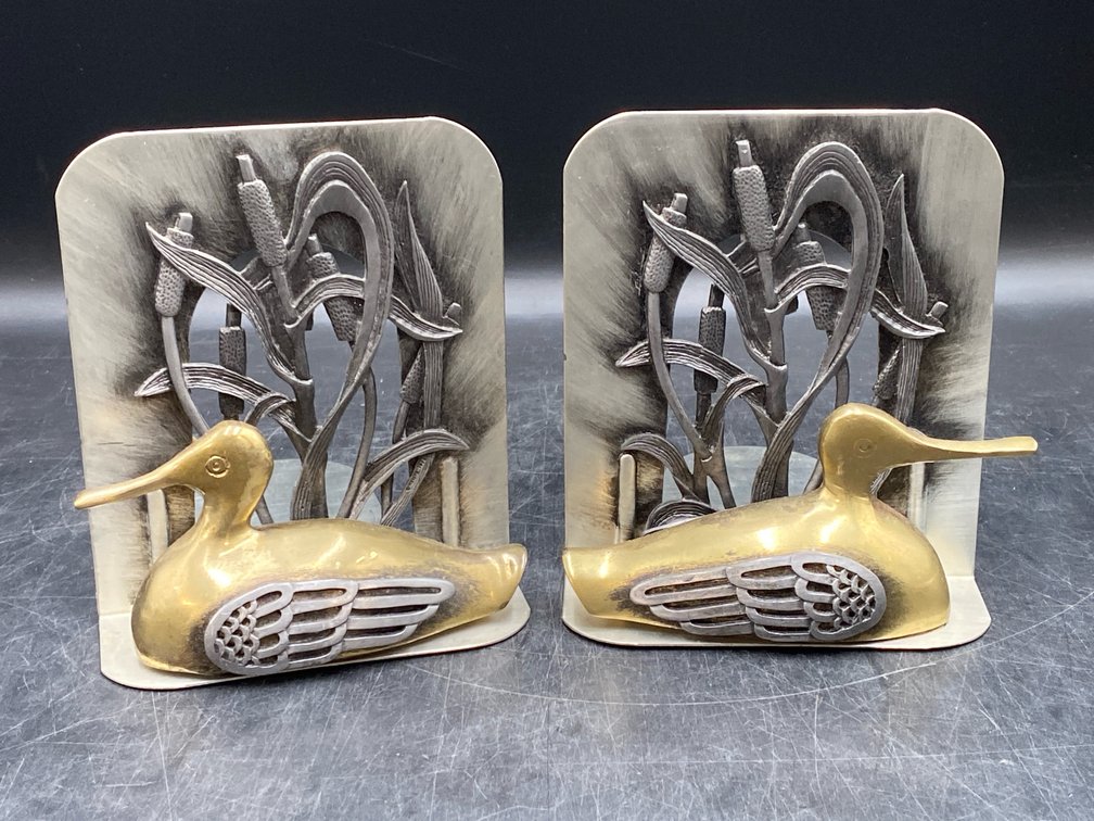 1980 Metzke Brass & Pewter Bookend Pair