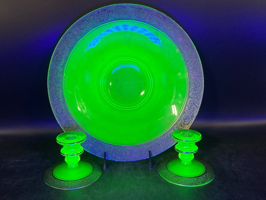 Green Uranium Glass Overlayed Articles