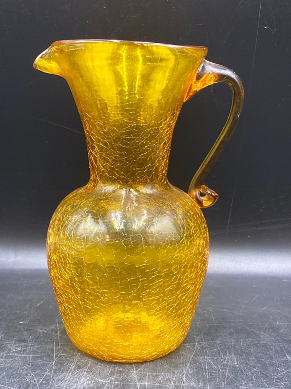 Amber Crackle Glass Small Pitcher