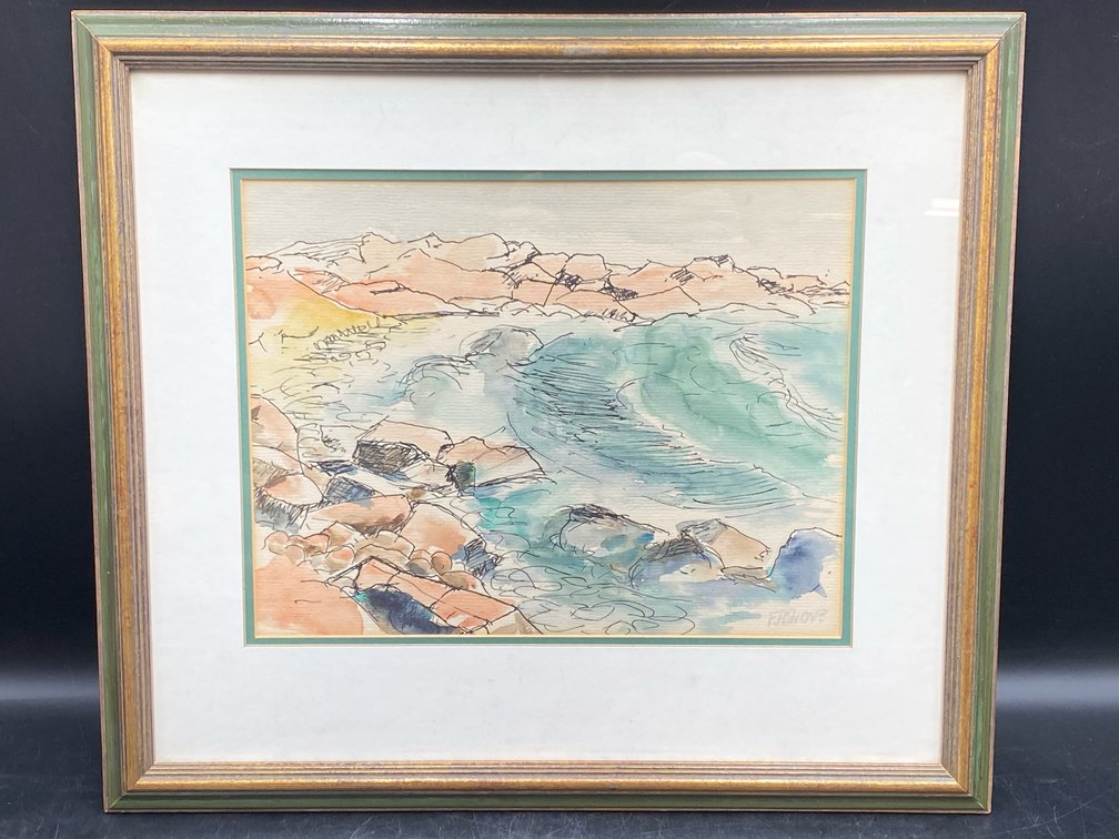 F.R. Grove Framed Shoreline Watercolor