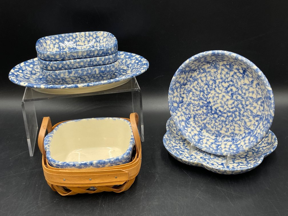 Henn Blue & White Spongeware Dish Set