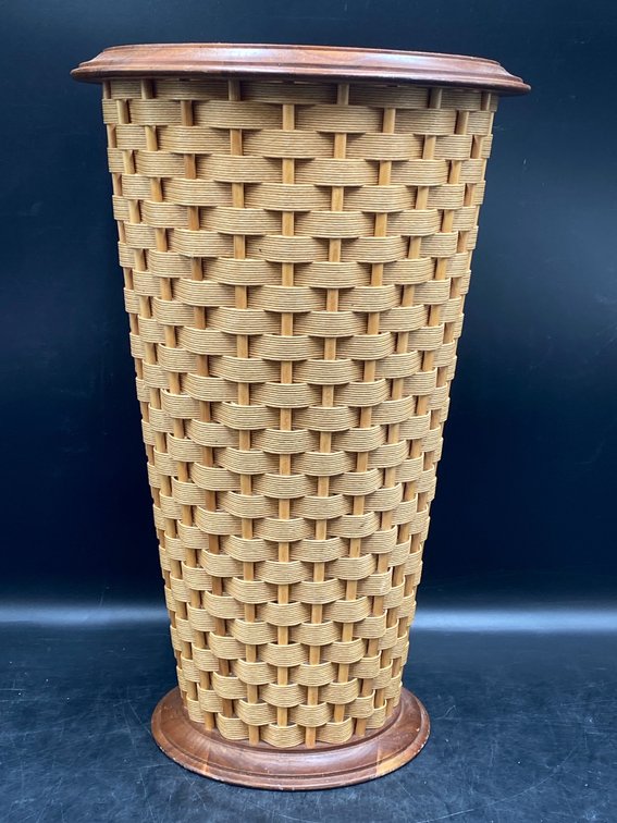 1970's Woven Cane & Wood Basket